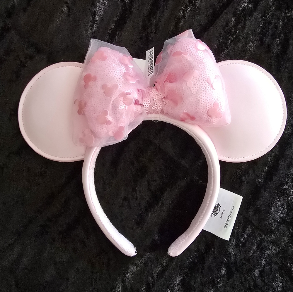 Disney Parks 2025 Minnie Mouse Ears Headband Vegan Leather Pleather Pink Sequin - Picture 7 of 8